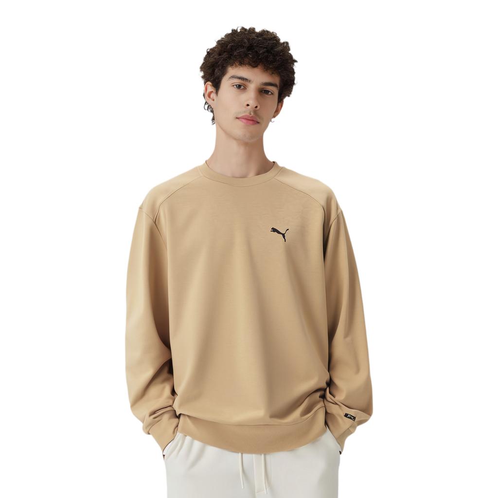Puma Solid Color Logo Casual Loose Knit Crewneck Sweatshirt Men Sweatshirt Khaki 681288-83