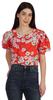 Elegant Round Neck Top For Women S Casual Balloon Sleeves Printed Summer Crop
