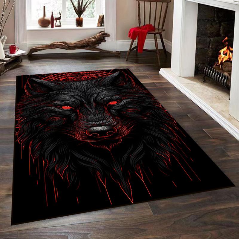 Fierce Black Wolf with Red Eyes Rug Non-slip rug suitable for living room and bedroom sofas