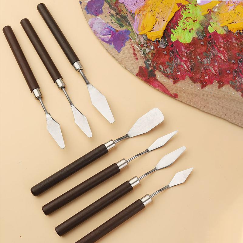 Art Spatula Soft Paint Spatula Oil Painting Spatula Wooden Handle Palette Knife Set Gouache Painting Spatula