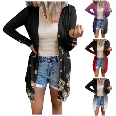 Женская повседневная модная куртка-кардиган с длинными рукавами и пуговицами с принтом