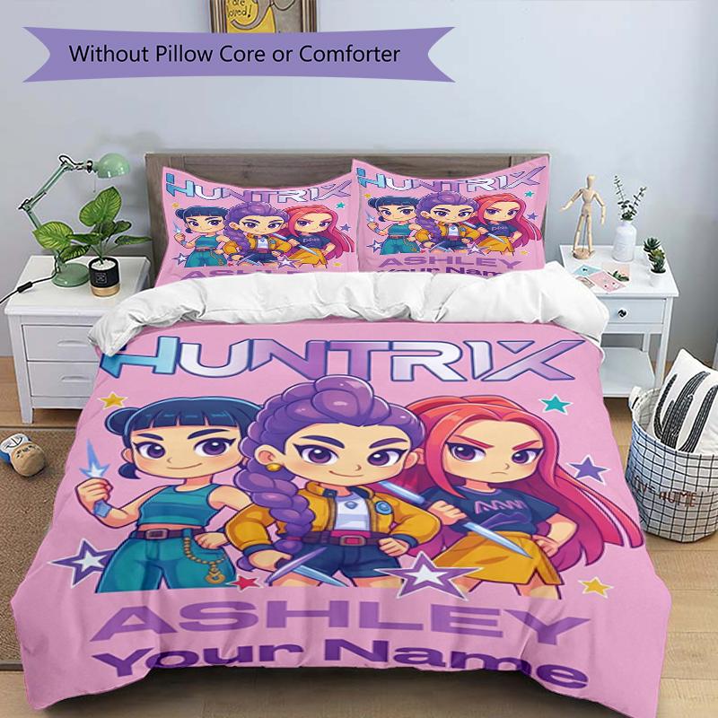 Huntrix Adventure Custom Name Text Print 1Pc Bedding Set Duvet Cover With Two Pillowcases Soft Bed Linen For Household Bedroom