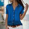 2023 Summer New Fashion Women's Blue Dots Printed Short Sleeve V-neck Casual Button-down Shirt Top