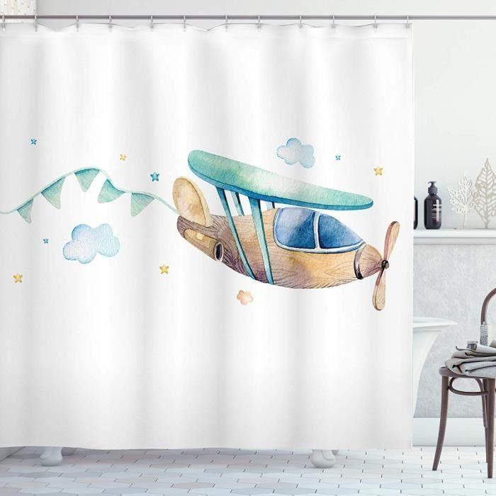 Rideau de Douche - Avion Nuage Etoiles - Imperméable - Lavable en Machine - 180x180cm