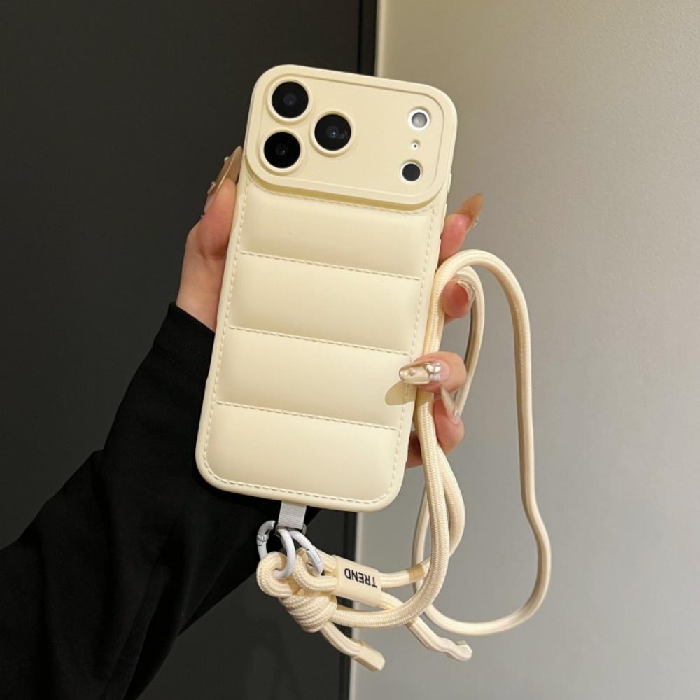 Down Jacket Lanyard Crossbody Case for For Iphone 17 16 1 Pro Max 14 Plus 13 12 11 Air X Xr Xs Long Strap Solid Color Cover