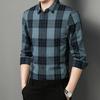 Spring New Plaid Shirt Men's Long-Sleeved Shirt Spring Clothing for Middle-Aged Dad Thin Lapels Casual Men's Clothing