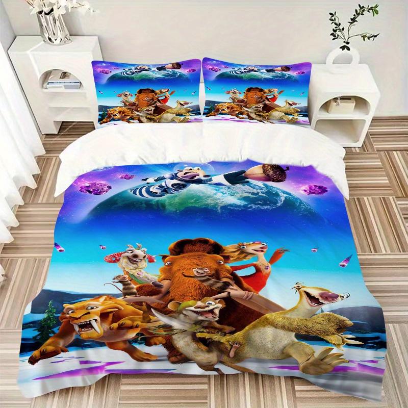 3pcs Earth Ice Age Adventure Printed Bedding Set, Soft and Comfortable Quilt Cover for Bedroom, Guest Room (1 Duvet Cover + 2 Pillowcases, P