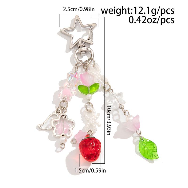 Y2K Sweet Strawberry Keychain Tassel Phone Strap Keyring Key Holder Girly Bag Hanging Decoration Key Accessories