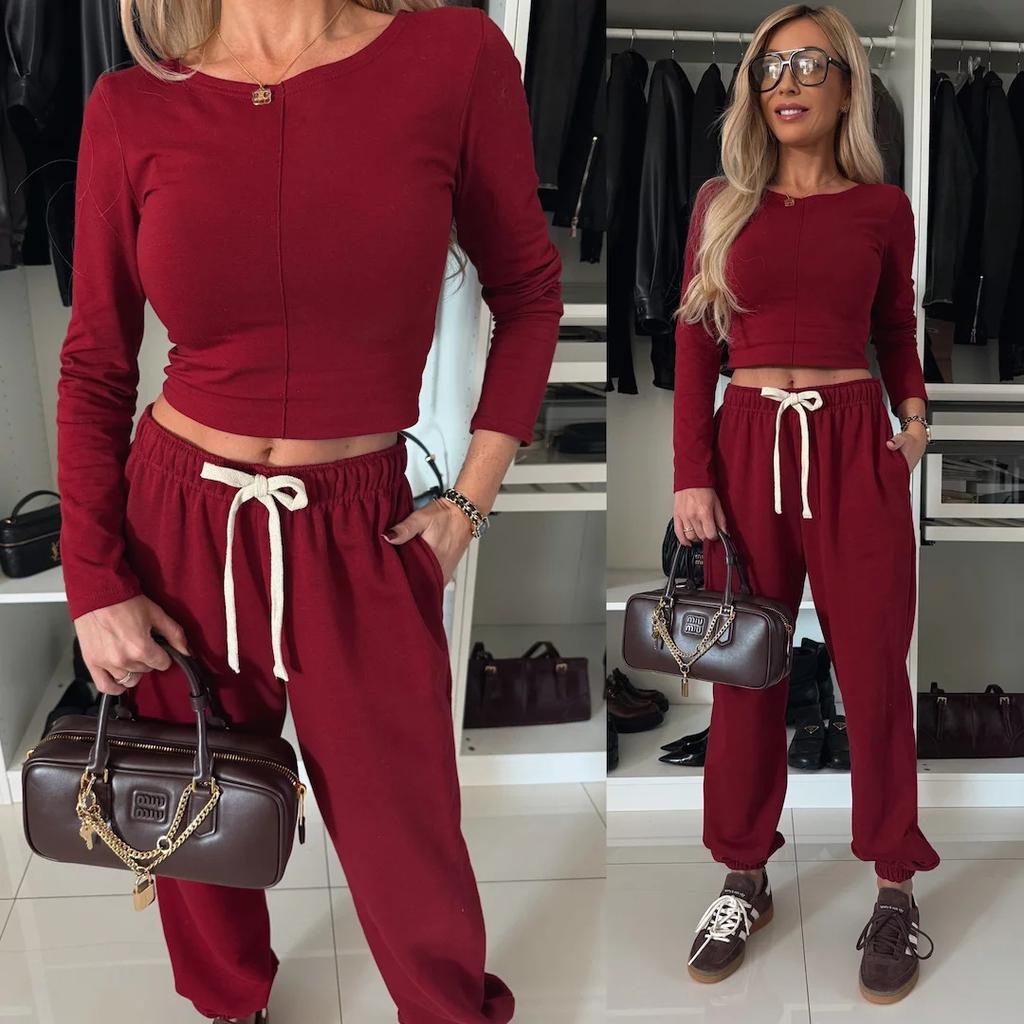 Women's Solid Color Casual Short Sleeve Crop Top High Waist Lounge Pants 2 Piece Outfit Summer Loose Fit