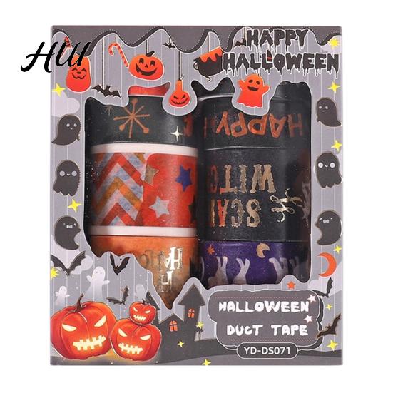 Hot Stamping Washi Tape 8 Rolls Halloween Tape, Spooky Bat Witch Cat Pattern Decorative Lightweight for Junk Journaling Supplies, Scrapbooking,