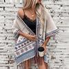 Fashion Women V-Neck Loose Knitwear Sweater Bat Sleeve Cardigan Autumn Winter Print Cloak Cross Border