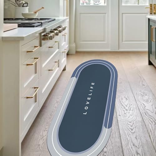 Anti Slip Absorbent Quick Drying 3mm Thick Rubber Backed Oval Modern Diatomaceous Mud MH Machine Washable Foot Mat Bathroom