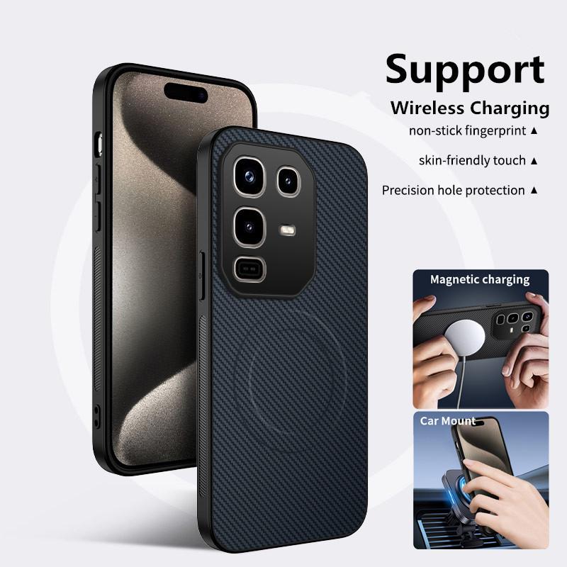 Carbon Fiber Texture Phone Case For Poco C61 C75 C65 C71 Magnetic Wireless Charging Shockproof Matte Silicone Soft Cover Cases