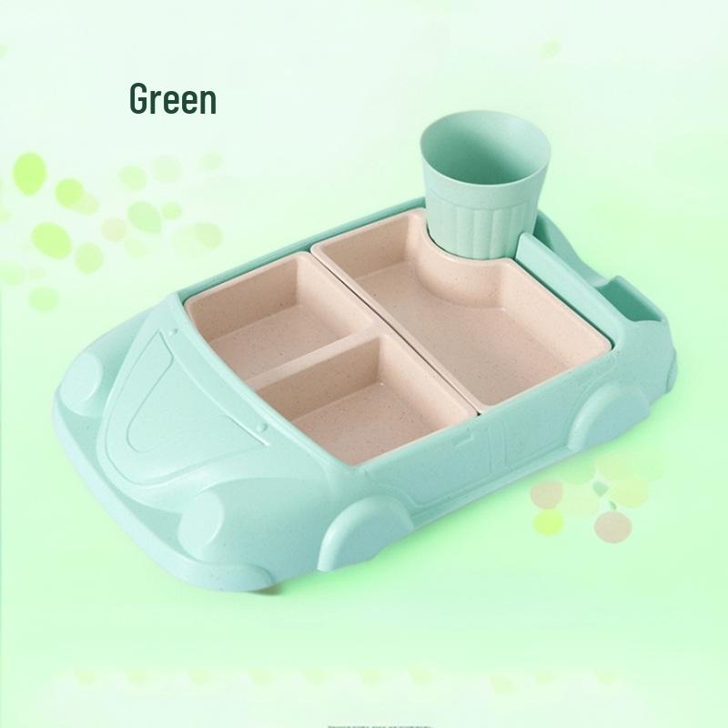 Bamboo Fiber Kids' Cartoon Car Tableware Set – Creative Divided Bowl Gift