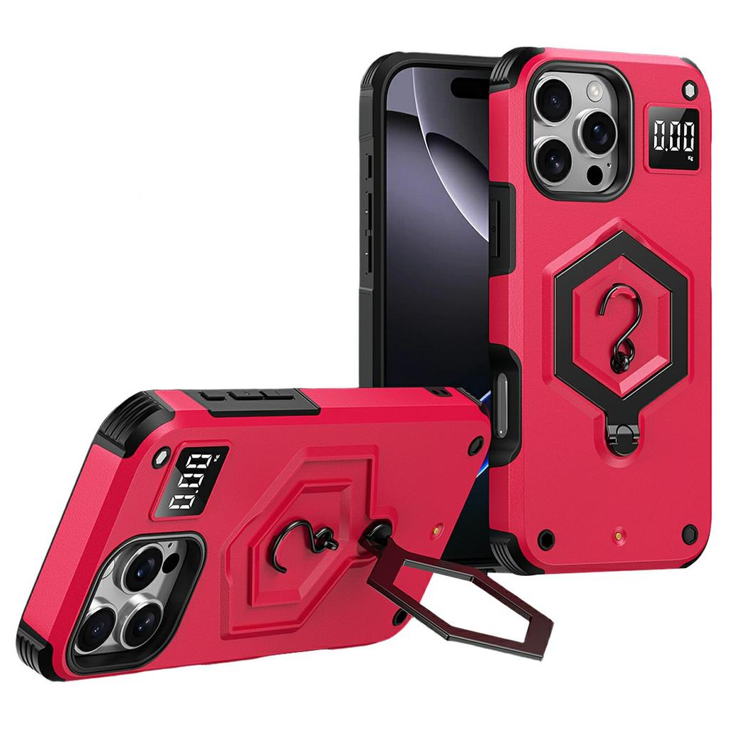 For iPhone 16 Pro Case Hexagonal Kickstand Shockproof TPU PC Matte Phone Cover with Integrated Scale Hook