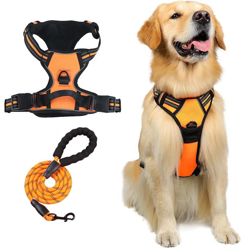 Собачий поводок, Взрывозащищенный, Противоударный, Защита от побега, Шлейка для груди и спины для крупных собак, Светоотражающий поводок для собак, Жилет для питомца