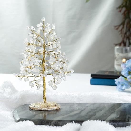 Crystal Tree of Life Geode Agate Slice Base, Chakra Tree for Positive Energy, Handmade Gemstone Tree, Feng Shui Showpiece Spiritual Gift Golden Wire