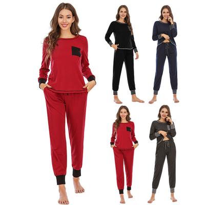 2 шт./комплект весенний женский топ брюки костюм длинные рукава круглый вырез топ эластичный