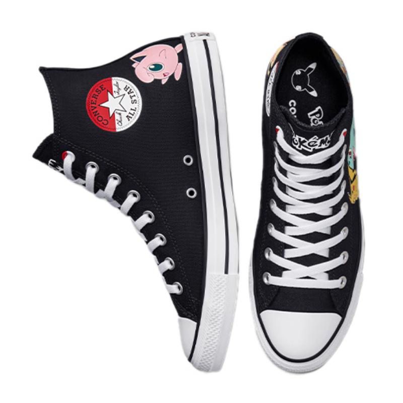 POKEMON/Покемон x Converse Chuck Taylor All Star "Первые партнеры" Модные высокие парусиновые кеды Унисекс Черные