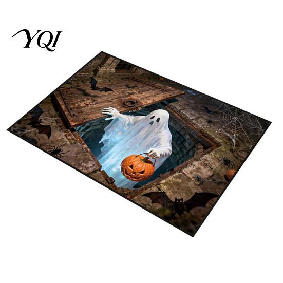 3D Depth Pattern Rug Halloween Entrance Rug, Spooky Skeleton Floor Mat Non-slip Absorbent Door for Front Bathroom Entryway Doormat Porch