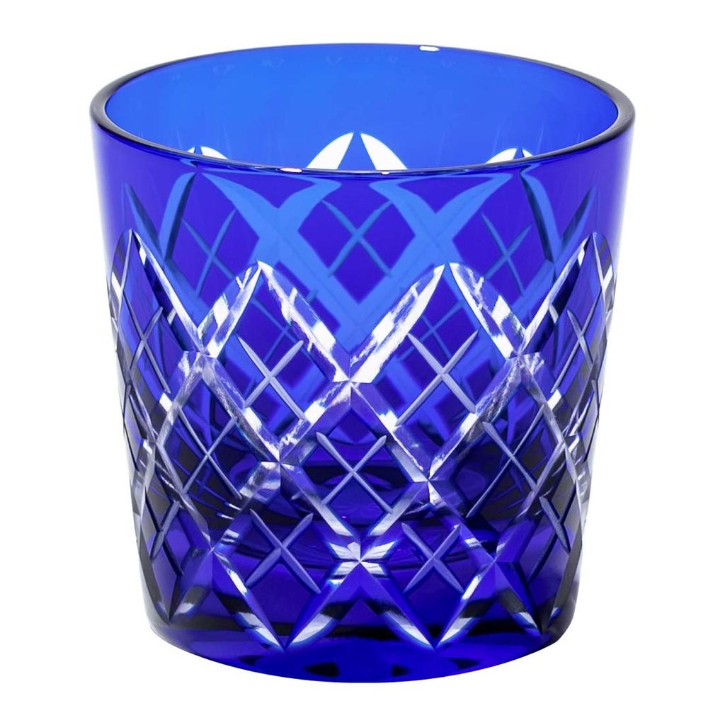 Kobo Edo Kiriko Yarai Crest Cold Sake Cup Wooden Box Made In Japan [Taimuro Official] (Ruri) TB90152-1B