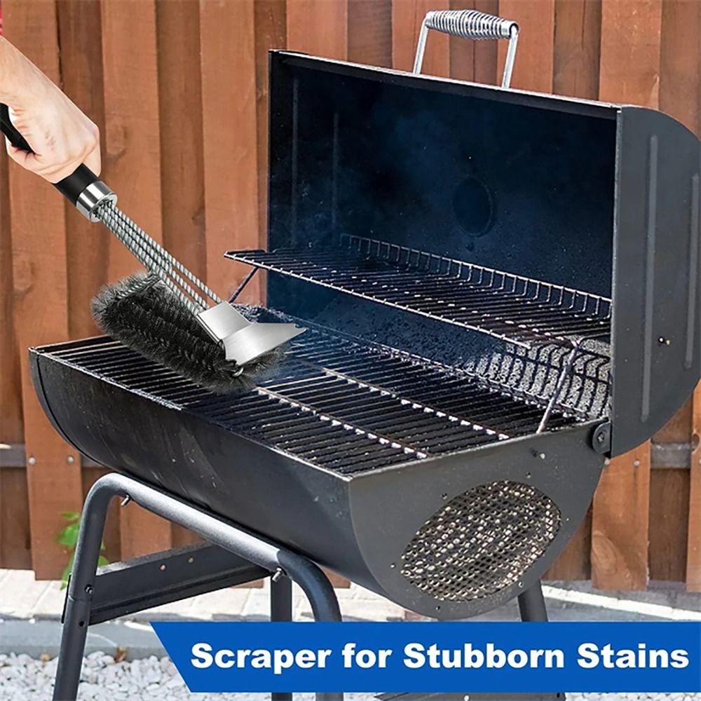 1Pcs Stainless Steel Bristle Cleaner Brush with Deluxe Handle BBQ Tool Grill Brush and Scraper