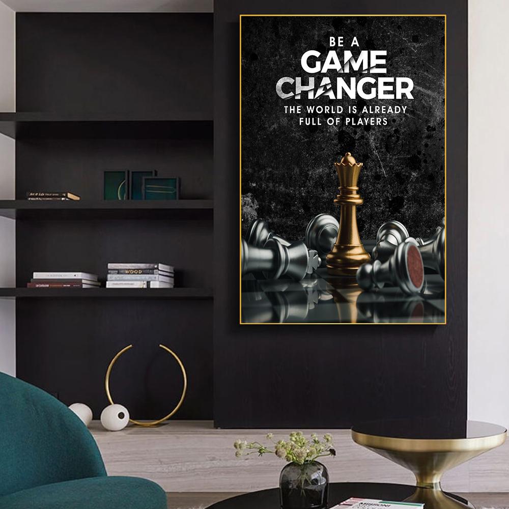GAME CHANGER Golden King Canvas Printed Mural Posters Chess Is Last Standing In the Chess Board Concept Successful Wall Art Pictures Modern Home Decor