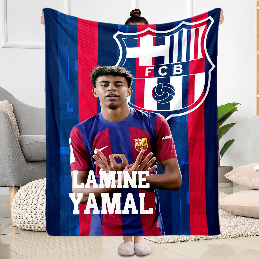 Lamine Yamal's Dynamic Football Trio Blanket Warmthful Decor Suitable for Bed Couch Office Chair All-Season Use Modern Style Gifts For Family Or Frien