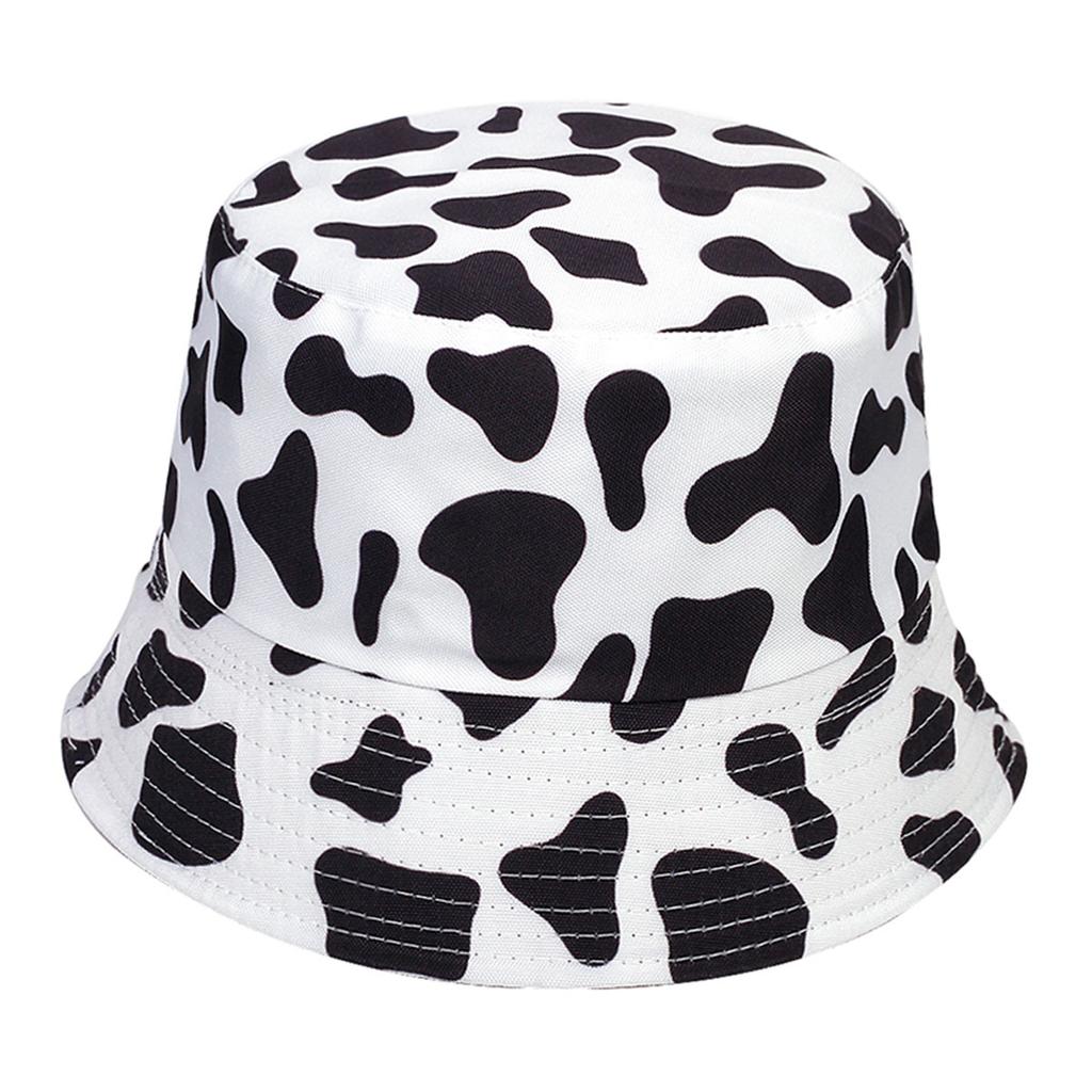 Fashion Cow Print Black Spotted Pattern Fisherman Hat Couple Outdoor Travel Sunscreen Hats Foldable Double-sided Bucket Cap Hip Hop Caps