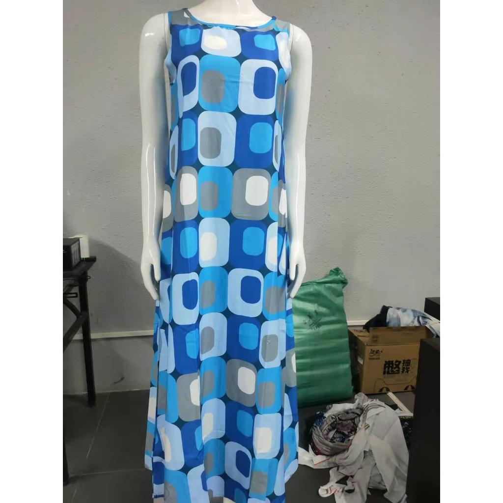 GMXIA Summer Positioning Flower Round Neck Sleeveless Loose Print Dress Long Skirt Women