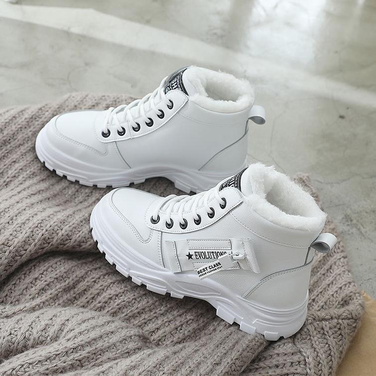 Winter Boots Women Ankle Boots Warm PU Plush Winter Woman Shoes Sneakers Flats Lace Up Ladies Shoes Women Short Snow Boots