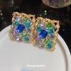 Европейские и американские ретро серьги с серебряной иглой и бриллиантами, квадратные полые серьги, серьги в средневековом стиле тяжелой промышленности, серьги нишевого дизайна