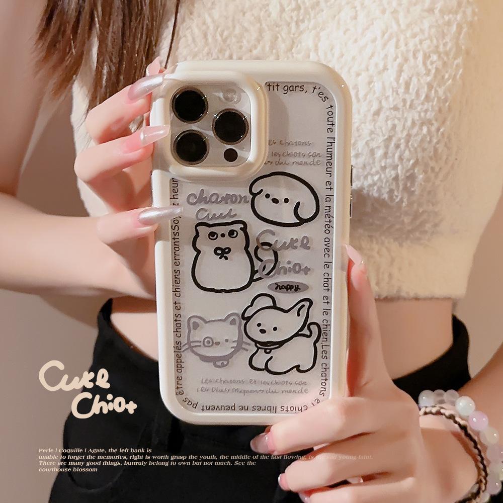 Simple Cartoon Cat and Dog Suitable for IPhone16 Mobile Phone Case 15 Mobile Phone Case IPhone13 Magnetic Suction 12 Anti-fall 14 Hard