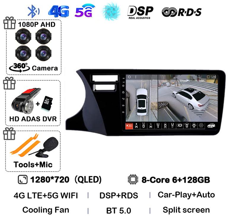 Android 14 Carplay Auto For Fit Honda City 2014 2015 2016 2017 Multimedia Stereo Car Radio DVD Video Player Navi Head Unit Audio