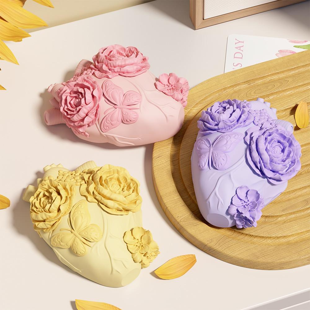 Embossed Butterfly Human Heart Candle Mold DIY Drip Glue Gypsum Flower Simulation Heart Organ Baking Silicone Mold