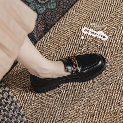 2021 Новые женские черные кожаные мокасины JK British Style — квадратный носок, толстая подошва и каблук, бархат, плоский дизайн