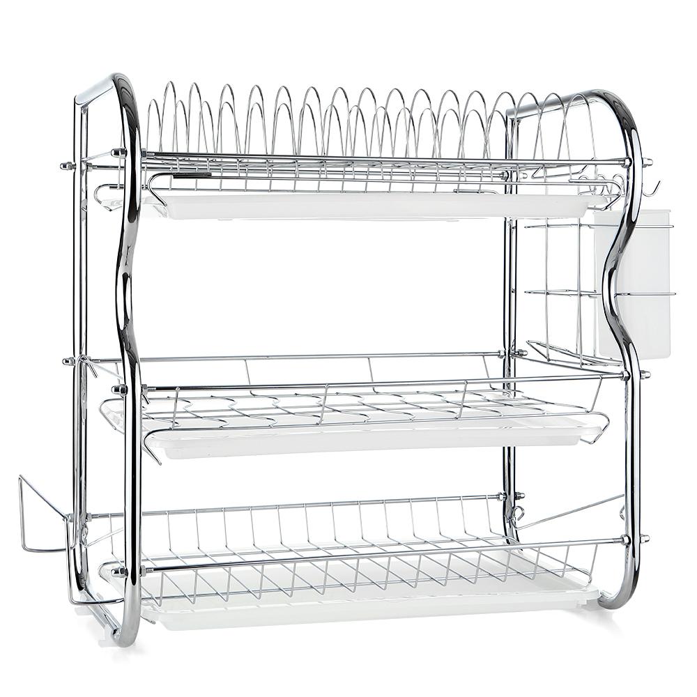 Multi-functional 3-Tier Dish Rack Kitchen Supplies Storage Rack Draining Rack with