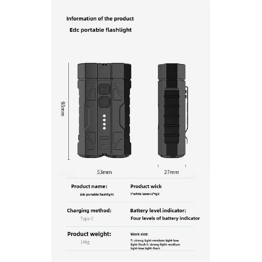 JIASHUAIXIN Aluminum alloy high-performance EDC multi-function flashlight portable dual switch four-bead power display