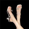 Fashion Small Square Heel Sandals Summer New Square Head Crystal Butterfly Knot Set Foot Non-slip High Heel Flip-flops