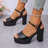 2025 Spring and Summer New Thick Heel High Heel Fish Mouth Sandals Women's Korean Version Fashion One-word Buckle with Platform Foreign Trade Women's