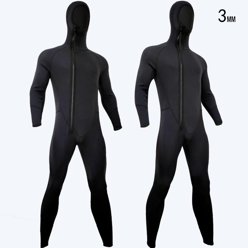 Diving Wetsuit 3mm Fullsuit Hooded Front Zip Thermal Neoprene Men Swimming Snorkeling Water Sports