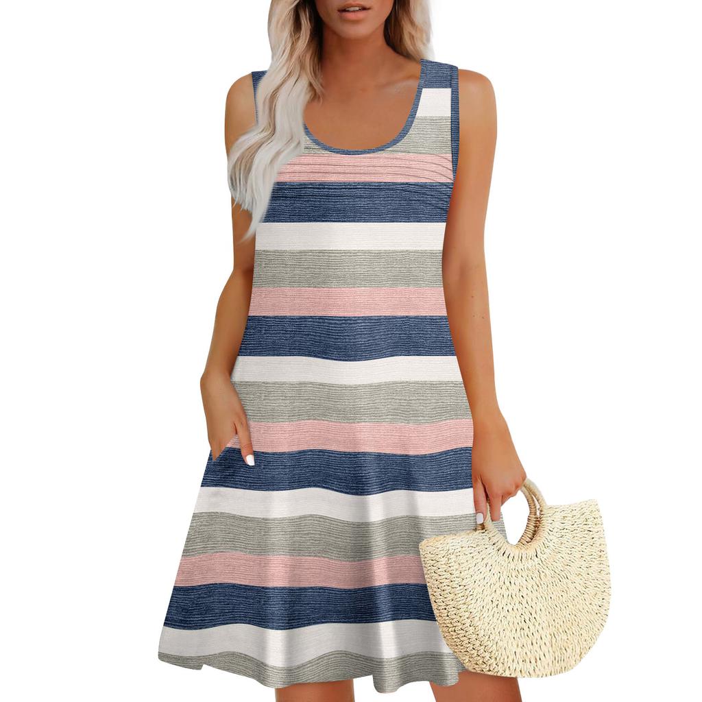 Женские летние платья, свободные сарафаны без рукавов с U-образным вырезом и карманами