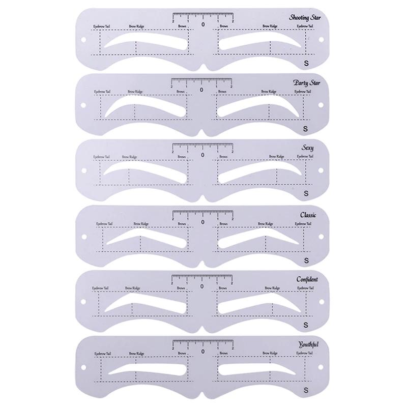 The New Fixed PVC Eyebrow Shaper Template Can Be Reused With High-quality Stickers For Elegant Eyebrow Makeup Tools 6PCS