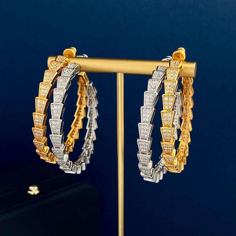 Модные серьги-пусеты в виде змеи с узкой версией, полностью усыпанные бриллиантами, темпераментные женские брендовые серьги-кольца большого размера в форме змеи