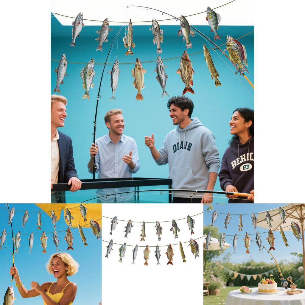 Fish Pattern Paper Pull Flags For Venue Decorations Celebration Supplies