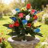 2 Pcs Artificial Cemetery Flowers Outdoor Gravestone Faux Rose Flower with Vase Graveyard Memorial Bouquet for Cemetery Headstones Decoration