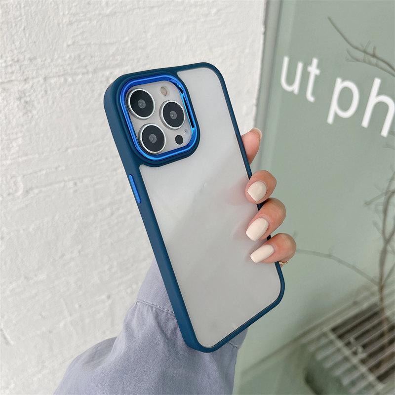 Solid Color Frame Plating Camera Circle Acrylic Phone Case for iPhone 16 15 14 13 12 11 Pro Max Shockproof Case
