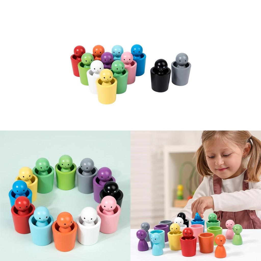 Color Classification Wooden Cups For Kids Early Education Learning Toy Gift