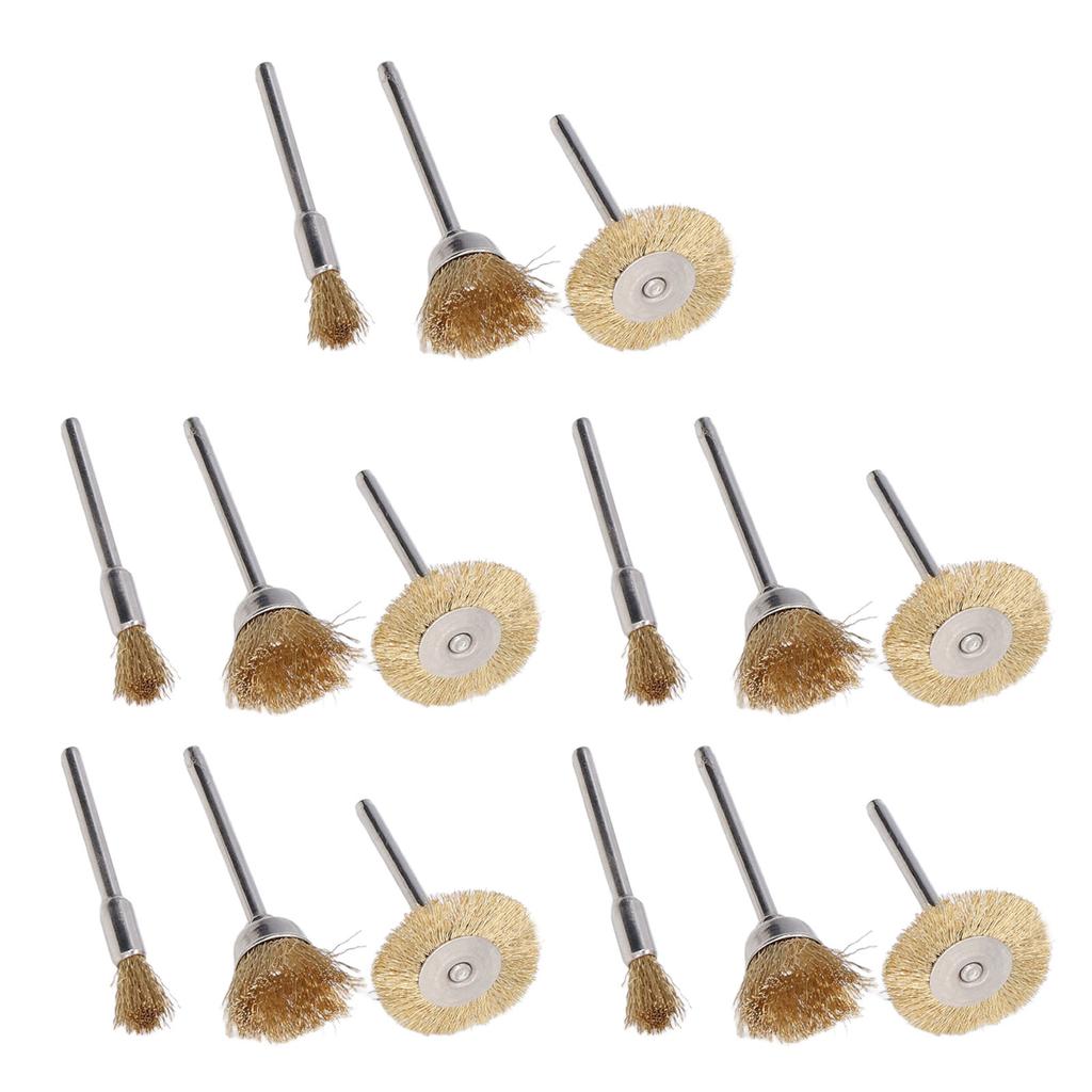 15Pcs Brass Wire Wheels Metal Grinding Rotary Tool T Shape Pen Shape Bowl Shape Brushes