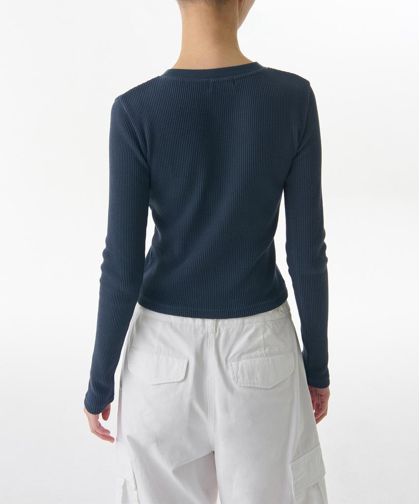 MUSINSA STANDARD WOMAN Women'S Waffle Slim Crew Neck Long Sleeve T-Shirt [Navy]